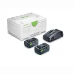 Zwei Festool Akkupacksund ein Schnellladegerät vor...
